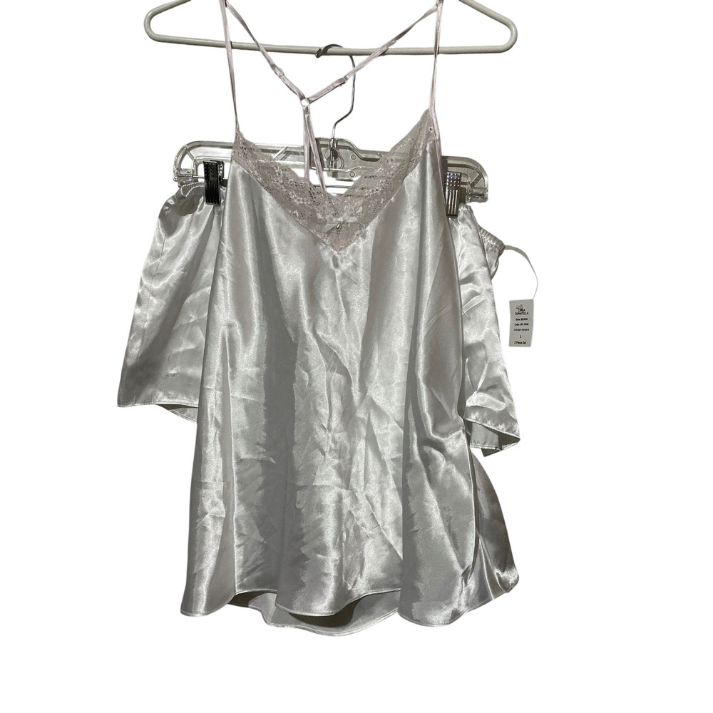 Linea Donatella Ivory Pink Satin Lace‎ Pajama Set Cami Shorts Large